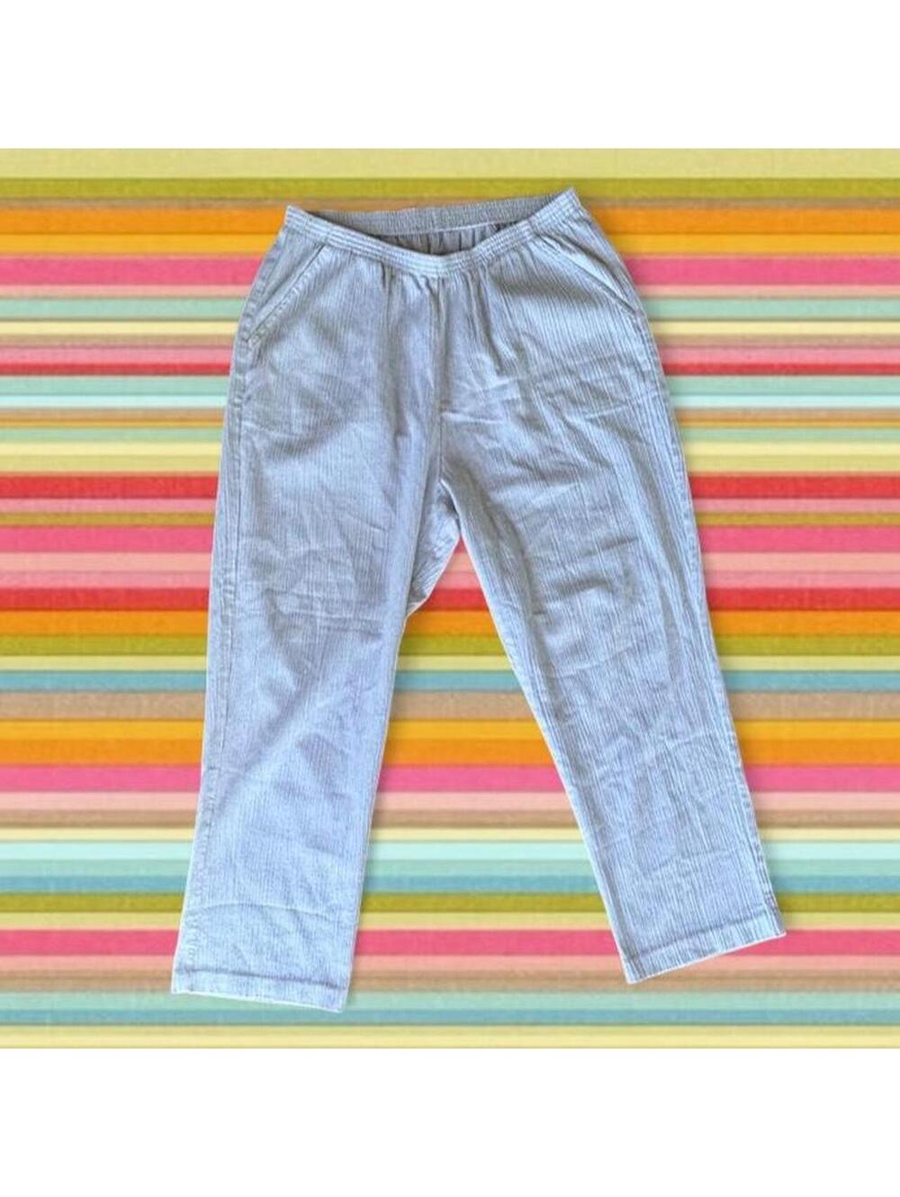Vintage white cotton pull on pants with elastic waistband